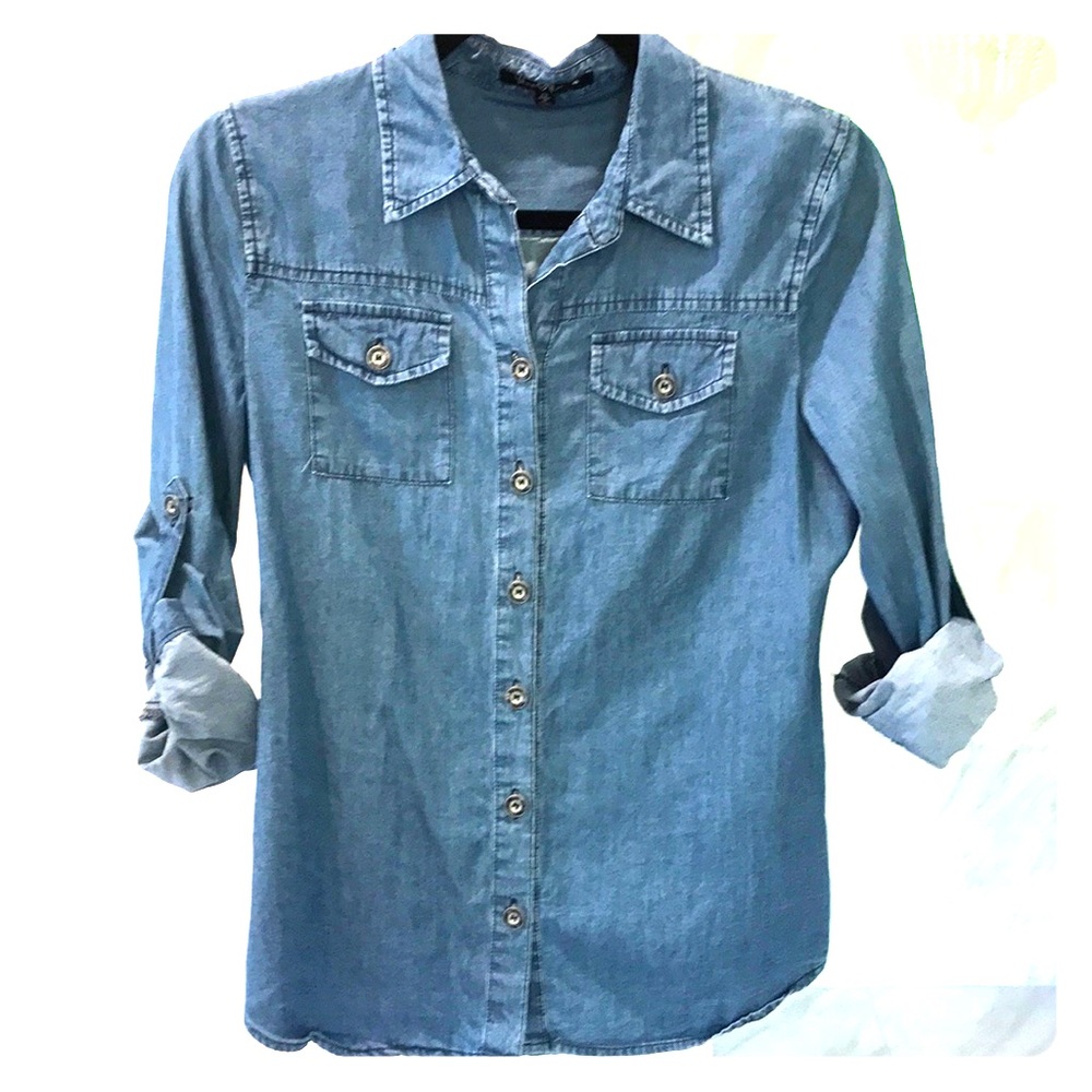 Jean long sleeve button up blouse